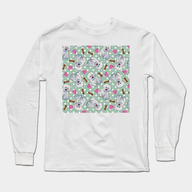 Fun Bichon Frise Pattern Long Sleeve T-Shirt by RobertPhelpsArt